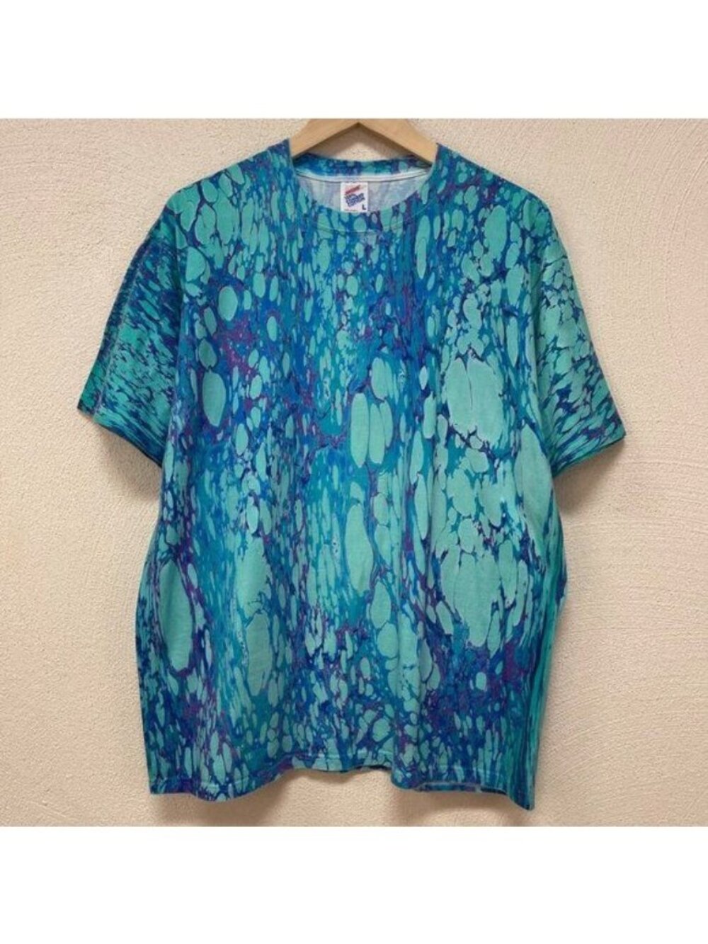 Tye Dye Blue & Purple Bubble Vintage Jerzees Tee Made in USA 90s Sz Large
